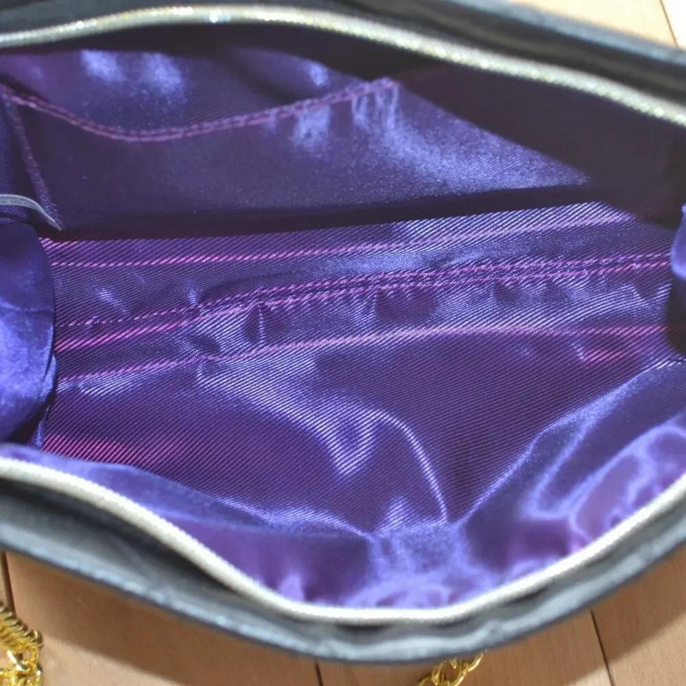 Younique Purse Crossbody Bag with Gold Chain Strap Black and Purple